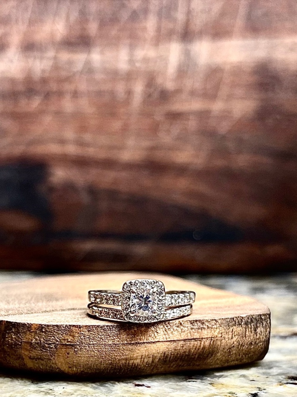 ✨ Custom 14K White Gold Bridal Ring Set Cushion Cut Halo Matching Band (Size 7)
